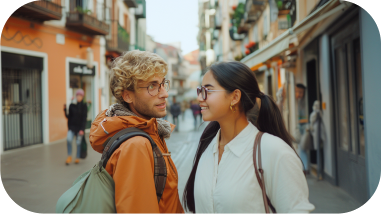 Due studenti si incontrano per strada e diventano amici attraverso uno scambio linguistico.