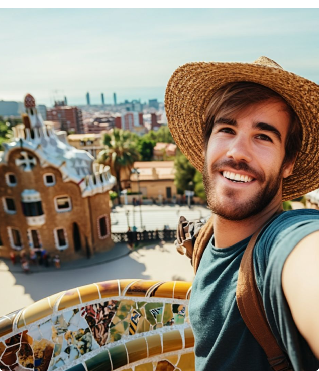 Studente che si fa un selfie in una nuova città