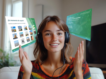 Studente che indossa una cuffia e prende lezioni di lingue online con coLanguage